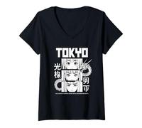 Donna Tokyo Manga Anime Eyes - Grafica Streetwear Dragon Maglietta con Collo a V