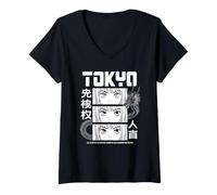 Donna Tokyo Manga Anime Eyes - Grafica Streetwear Dragon Maglietta con Collo a V