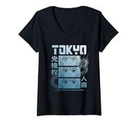 Donna Tokyo Manga Anime Eyes - Grafica Streetwear Dragon Maglietta con Collo a V