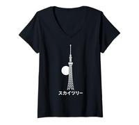 Donna Tokyo, skytree, Giappone, Orizzonte, Giapponese, Testo, monumento, Viaggio Maglietta con Collo a V