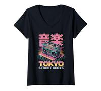 Donna Tokyo Street batte la Cultura Pop estetica Giapponese Maglietta con Collo a V