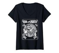 Donna Tom And Jerry Black And White Poster Maglietta con Collo a V