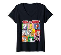 Donna Tom And Jerry Character Squares Maglietta con Collo a V