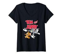 Donna Tom And Jerry Chase Me Maglietta con Collo a V