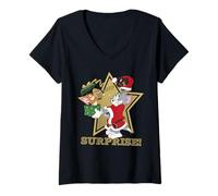 Donna Tom And Jerry Christmas Surprise Maglietta con Collo a V