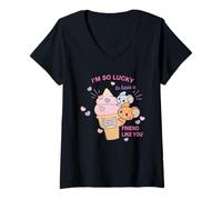 Donna Tom And Jerry Gokko Ice Cream Friends Maglietta con Collo a V