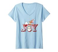 Donna Tom And Jerry Santa Hat Christmas Joy Maglietta con Collo a V