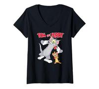 Donna Tom And Jerry Silly Faces Maglietta con Collo a V