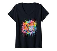 Donna Tomato Frog Colorato Maglietta con Collo a V