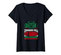 Donna Tomorrow I Will Lift Harder Than Yesterday Gaming Quotes Maglietta con Collo a V