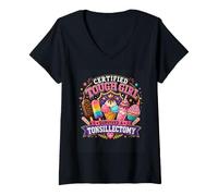 Donna Tonsille Bye Bye Tonsils Cute Recovery Design Tonsille Sfratto Tonsille Maglietta con Collo a V