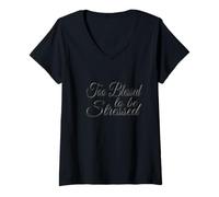 Donna Too Blessed to Be Stressed Inspirational Faith Design Maglietta con Collo a V