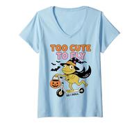 Donna Too Cute To Fly So I Roll Frog Witch Halloween Maglietta con Collo a V