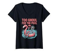 Donna Too Ghoul for The Pool - Divertente e Spaventoso Mashup Estivo di Halloween Maglietta con Collo a V