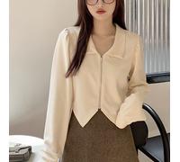 Donna Top Corto Irregolare Camicia Manica Lunga Camicetta Solido Giacca Cardigan