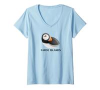 Donna Top e Accessori per Birdwatching da Viaggio Isole Faroe Maglietta con Collo a V
