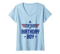 Donna Top Gun Birthday Boy Stars Maglietta con Collo a V