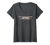 Donna Top Gun Classic Logo Maglietta con Collo a V, Grigio Scuro, XXL