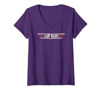 Donna Top Gun Classic Logo Maglietta con Collo a V, Viola, XL