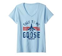 Donna Top Gun Talk To Me Goose Maglietta con Collo a V