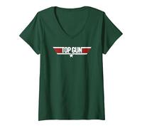 Donna Top Gun White Classic Logo Maglietta con Collo a V, Verde Foresta, M