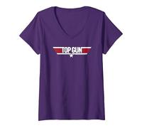 Donna Top Gun White Classic Logo Maglietta con Collo a V, Viola, L