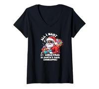 Donna Top Natalizio da Donna con Babbo Natale Africano Americano Maglietta con Collo a V