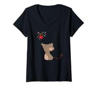 Donna Topo con Cuore Color Arcobaleno Maglietta con Collo a V