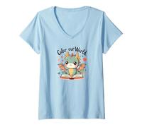 Donna Topo da lettura estiva per bambini Color Our World Maglietta con Collo a V