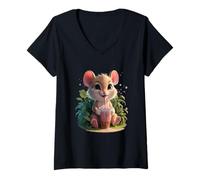 Donna Topo Uomo Donna Boba Tea Kawaii Bubble Tea Mouse Maglietta con Collo a V