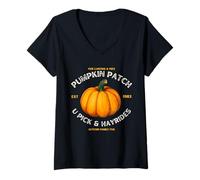 Donna Toppa a Forma di Zucca con Scritta Hayride Rustic Farm Fun Maglietta con Collo a V