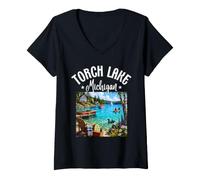Donna Torch Lake Michigan Mi Caribbean Paradise Sandbar Lake Maglietta con Collo a V