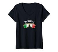 Donna Torino Italy Vintage Flag Sunglasses Maglietta con Collo a V