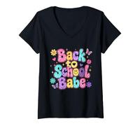 Donna Torna a Scuola Babe Retro Groovy Carino Daisy Butterfly Maglietta con Collo a V