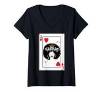 Donna Toro Astrologia Nera Regina Cuori Blackjack Carte Poker Maglietta con Collo a V