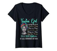 Donna Toro Ragazza Regina Nera Zodiaco Compleanno Donna Afro Maglietta con Collo a V