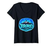 Donna Toronto, skyline della città, graffiti, ghiaccio, lettere, cielo stellato, blu Maglietta con Collo a V
