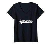 Donna Torrance California Vintage Cursive US Nome Città Retro Maglietta con Collo a V