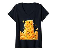 Donna Torre di Formaggio Allegra per Amanti del Formaggio Maglietta con Collo a V