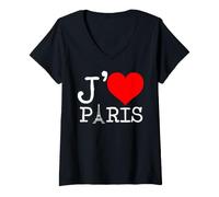 Donna Torre Eiffel J'Adore Parigi Maglietta con Collo a V