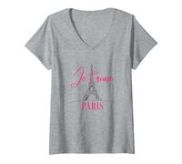Donna Torre Eiffel Parigi Francia Je T'Aime I Love You Souvenir Maglietta con Collo a V