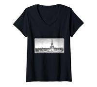 Donna Torre Eiffel Parigi Francia Nero & Bianco Vintage Parigi Maglietta con Collo a V
