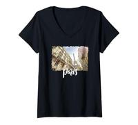 Donna Torre Eiffel Parigi Francia Street View Maglietta con Collo a V