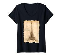 Donna Torre Eiffel Vintage Design retrò Old Paris Lovers Gift Maglietta con Collo a V