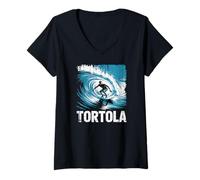 Donna Tortola, Isole Vergini Britanniche Surf e Beach Fun Maglietta con Collo a V
