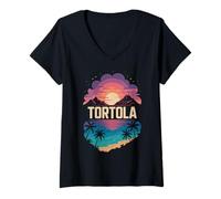 Donna Tortola, Isole Vergini Britanniche Tramonto e Beach Fun Maglietta con Collo a V