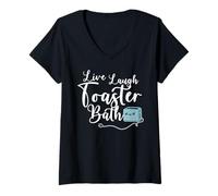 Donna Tostapane con scritta "Live Laugh Toaster Bath Inspirational Funny Life Joke Humour Maglietta con Collo a V