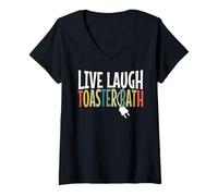 Donna Tostapane con scritta "Live Laugh Toaster Bath Meme Funny Bathroom Retro Vintage Maglietta con Collo a V