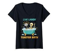 Donna Tostapane da bagno Live Laugh Skeleton Holding Inspiration Maglietta con Collo a V