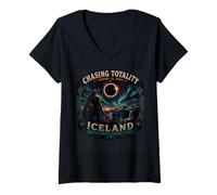 Donna Total Eclipse 2026 Mare Spagna Islanda 12 Agosto 2026 Viking Maglietta con Collo a V